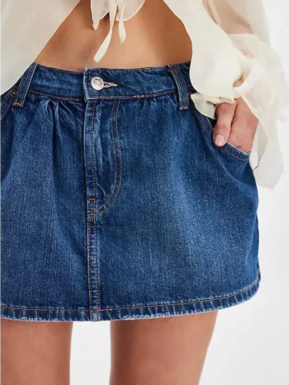 Free People Demi Denim Skort We The Free Mood Ring Blue Mini Skirt Cotton 24 NEW